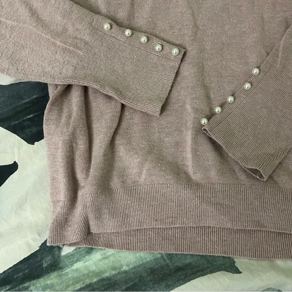 ZARA Pastel Pink Long-Sleeve Turtleneck Top Slim Fit Comfy White Pearl Buttons L - Picture 15 of 16